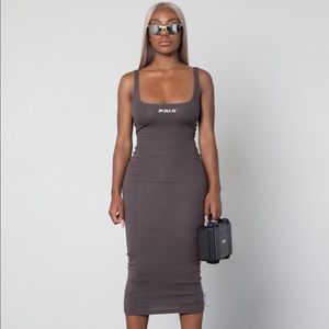🔥🔥PrixWorkshop Anna Logo MIDI Dress In Charcoal